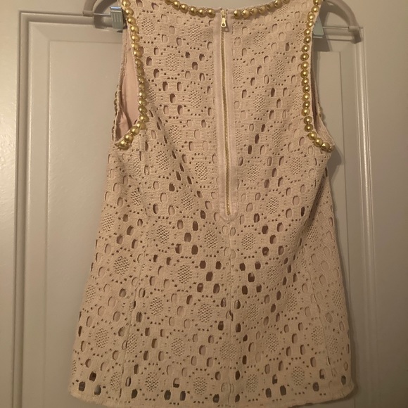 Trina Turk| Two Harbors Top  Beige | Contrast metallic beading at neckline  Sz S - Picture 9 of 9